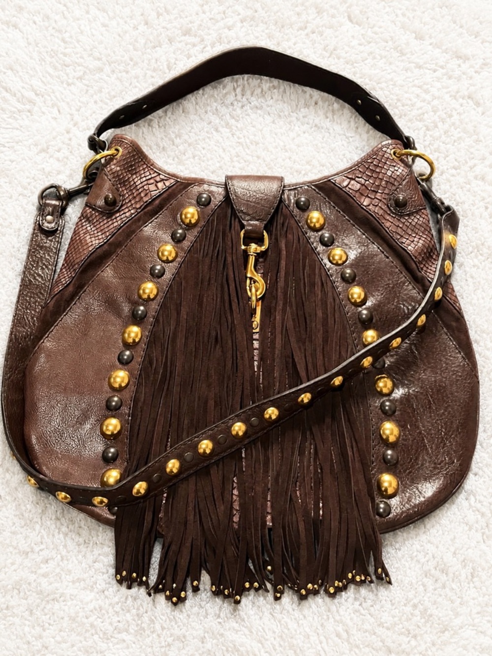 Rare GUCCI FW 2008 Runway Babouska Exotic Python Suede Leather Studded Hobo Bag